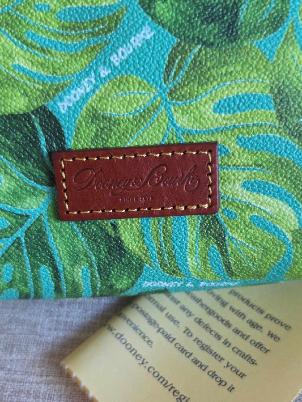 Dooney & Bourke Small Cosmetic Makeup Case. Monstera Palm Print, Green. - Picture 2 of 10
